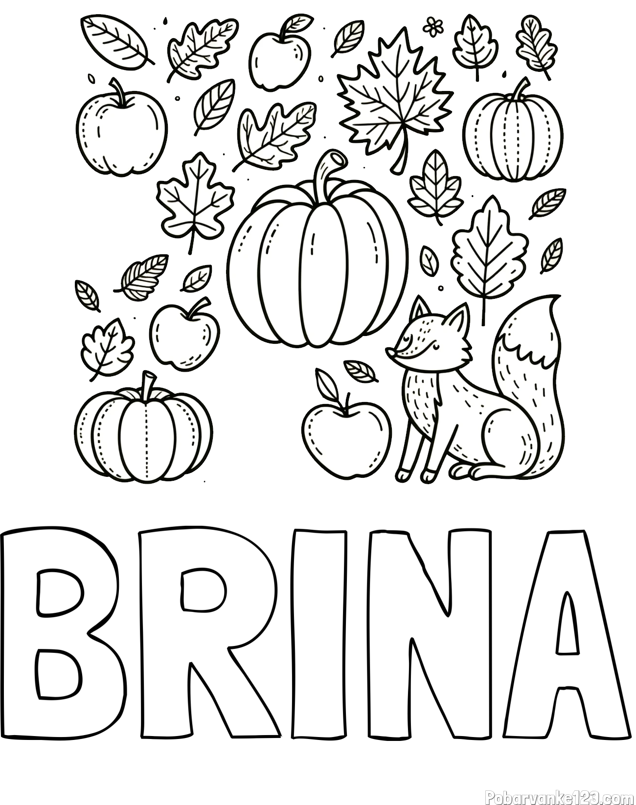 Pobarvanka imena BRINA in pobarvanka z motivom jeseni