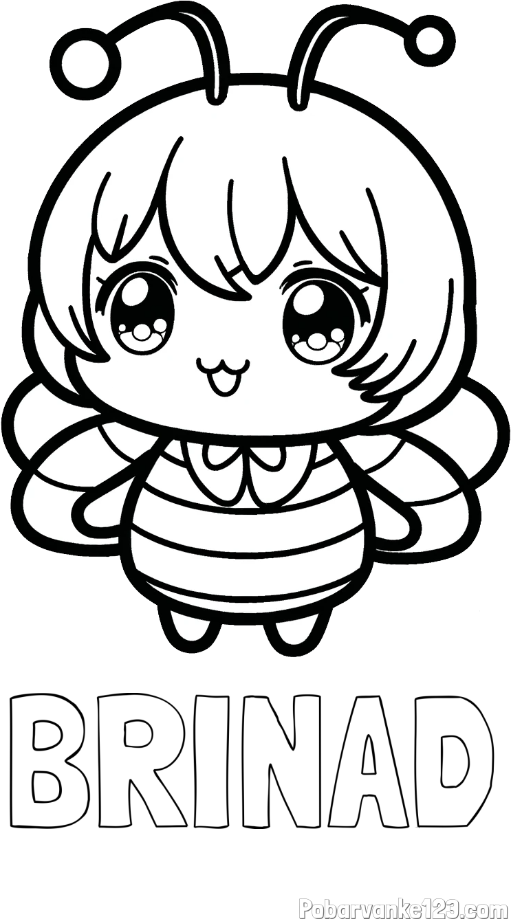 Pobarvanka imena BRINAĐ in pobarvanka čebelice v stilu anime