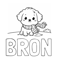 Online izdelana pobarvanka - Pobarvanka imena BRON in pobarvanka prikupnega psička