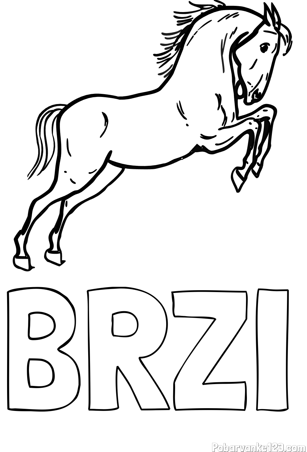 Pobarvanka imena BRZI in pobarvanka konja v skoku