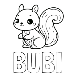 Online izdelana pobarvanka - Pobarvanka imena BUBI in pobarvanka ljubke veverice