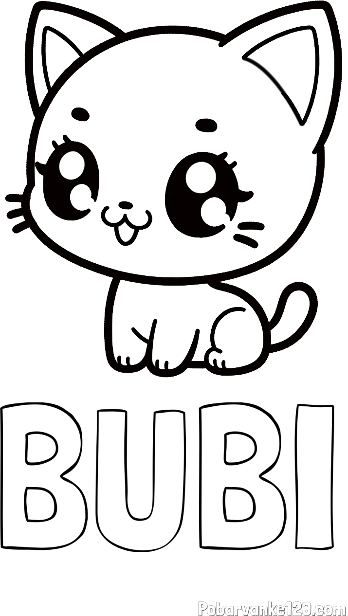 Pobarvanka imena BUBI in pobarvnaka ljubke muce v anime slogu