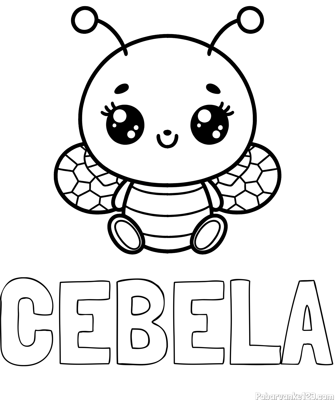 Pobarvanka imena ČEBELA in otroška pobarvanka ljubke čebele