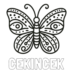 Online izdelana pobarvanka - Pobarvanka imena CEKINČEK in preprosta pobarvanka metulja