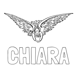 Online izdelana pobarvanka - Pobarvanka imena CHIARA in leteči angel