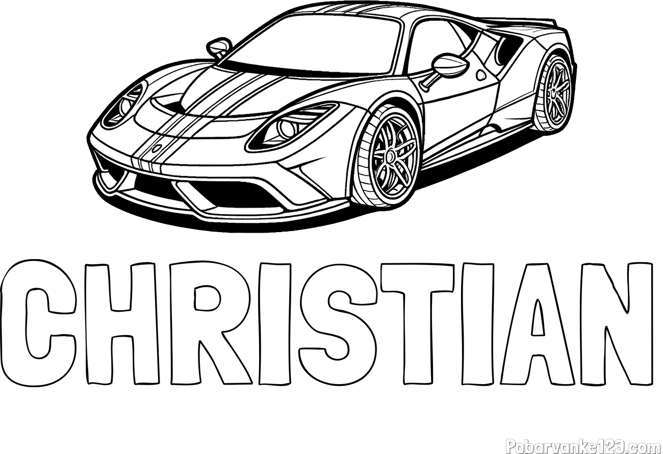 Pobarvanka imena CHRISTIAN in pobarvanka čudovitega športnega avtomobila