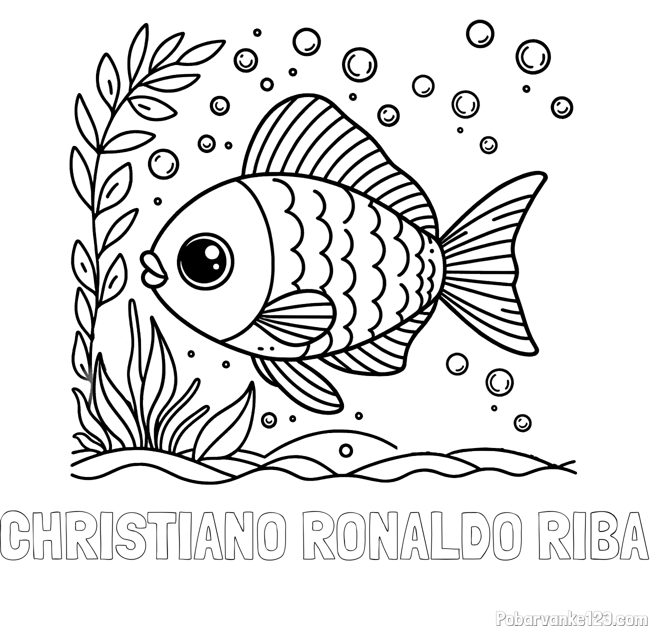 Pobarvanka imena CHRISTIANO RONALDO RIBA in otroška pobarvanka ljubke ribe