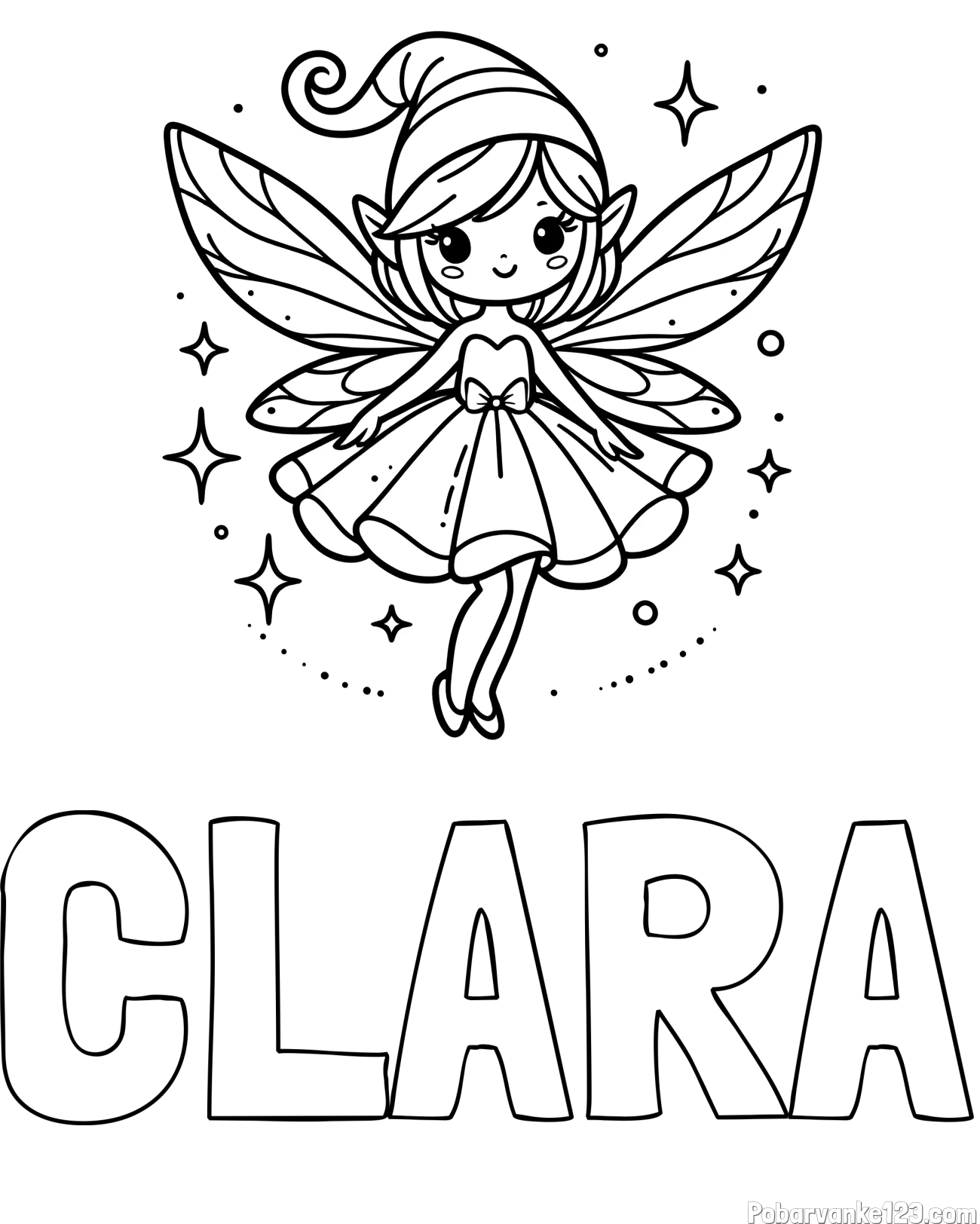 Pobarvanka imena CLARA in otroška pobarvanka čudovite vile