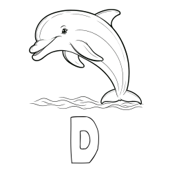 Online izdelana pobarvanka - Pobarvanka imena D in otroška pobarvanka nasmejanega delfina v skoku