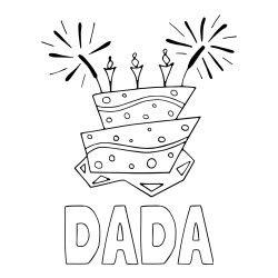 Online izdelana pobarvanka - Pobarvanka imena DADA in pobarvanka rojstnodnevne torte