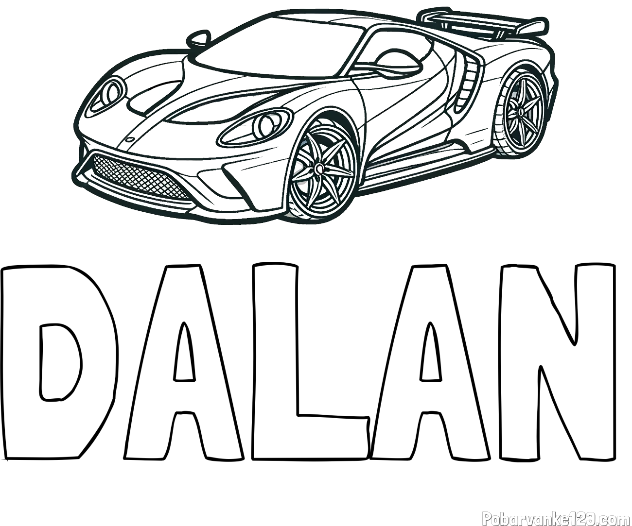 Pobarvanka imena DALAN in Športni avtomobil