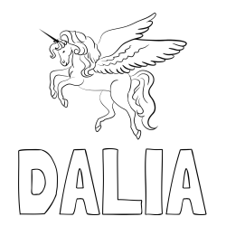 Online izdelana pobarvanka - Pobarvanka imena DALIA in lepa pobarvanka samoroga