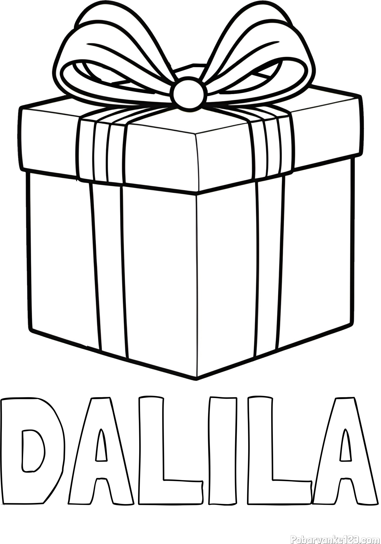 Pobarvanka imena DALILA in pobarvanka darila s pentljo