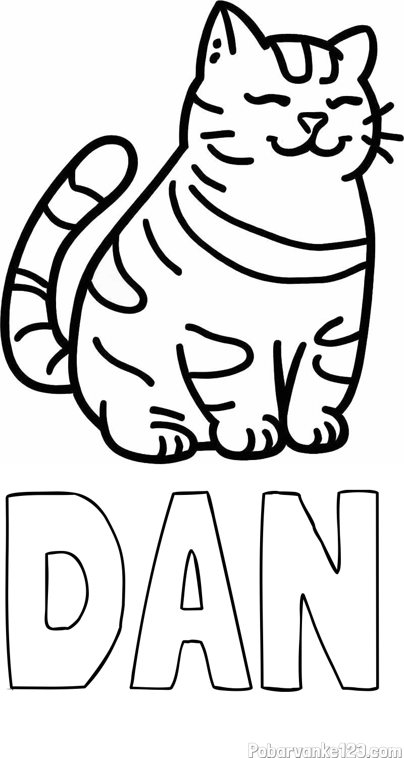 Pobarvanka imena DAN in pobarvanka debelušne mačke