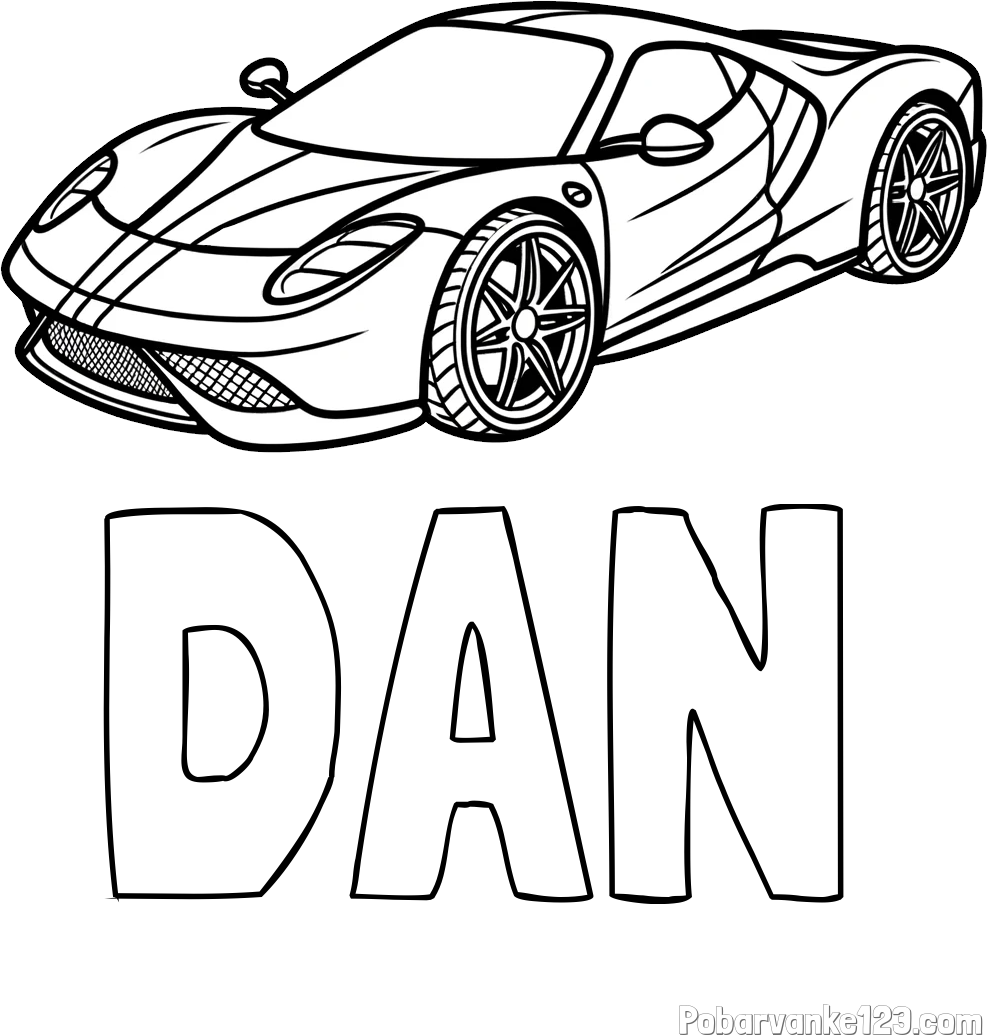 Pobarvanka imena DAN in pobarvanka dirkalnega avtomobila