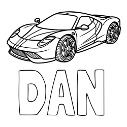 Online izdelana pobarvanka - Pobarvanka imena DAN in pobarvanka dirkalnega avtomobila