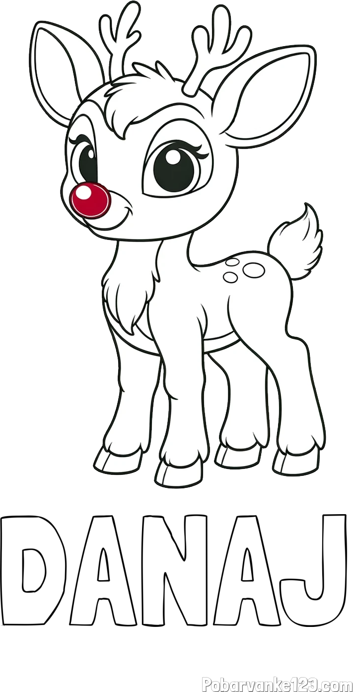 Pobarvanka imena DANAJ in pobarvanka nasmejanega jelenčka Rudolfa