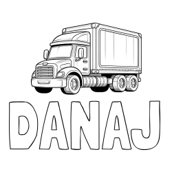 Online izdelana pobarvanka - Pobarvanka imena DANAJ in pobarvanka velikega in zmogljivega tovornjaka