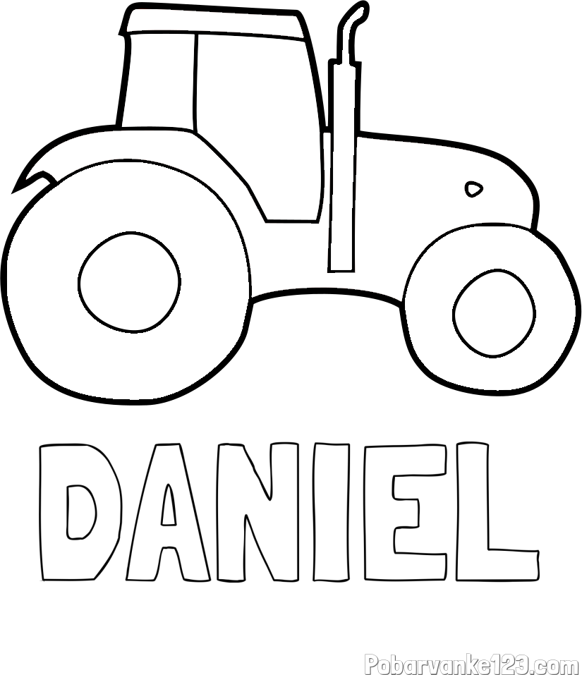 Pobarvanka imena DANIEL in otroška pobarvanka traktorja