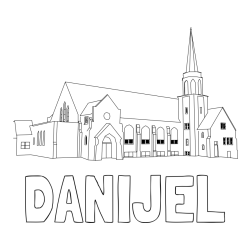 Online izdelana pobarvanka - Pobarvanka imena DANIJEL in pobarvanka velike cerkve