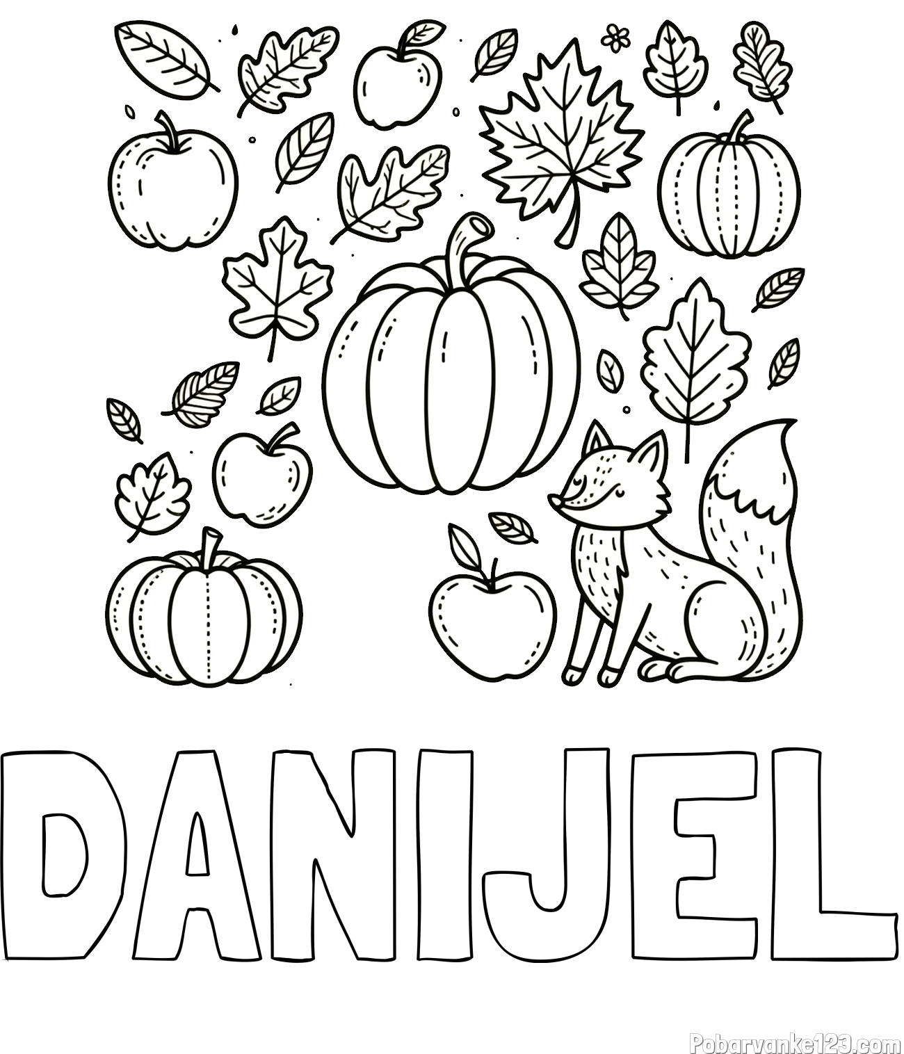 Pobarvanka imena DANIJEL in pobarvanka z motivom jeseni
