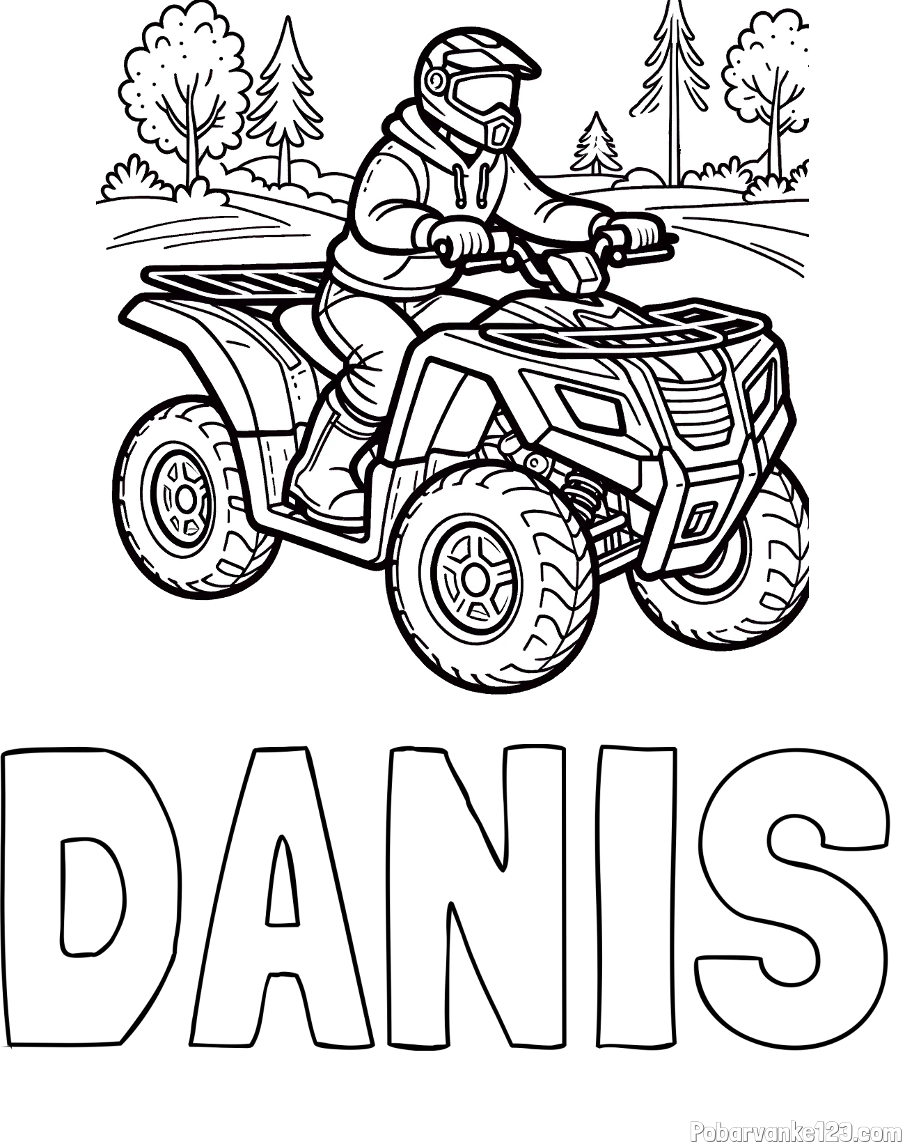Pobarvanka imena DANIS in pobarvanka motorista na štirikolesniku