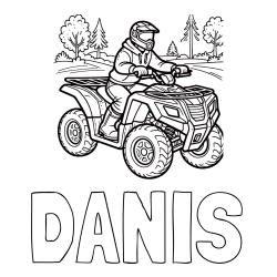 Online izdelana pobarvanka - Pobarvanka imena DANIS in pobarvanka motorista na štirikolesniku