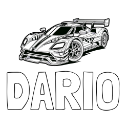Online izdelana pobarvanka - Pobarvanka imena DARIO in pobarvanka modernega športnega avtomobila