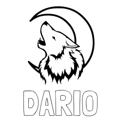 Online izdelana pobarvanka - Pobarvanka imena DARIO in pobarvanka volk in lune