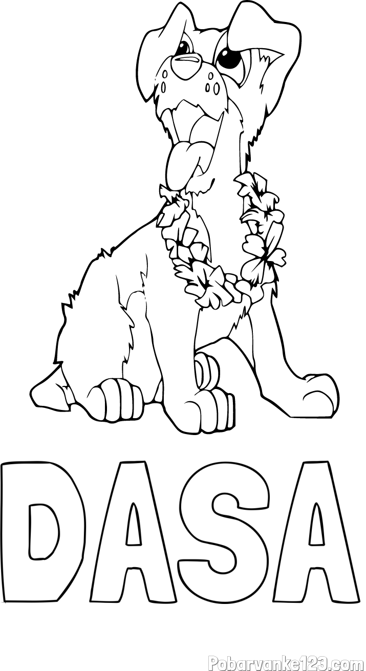 Pobarvanka imena DAŠA in pobarvanka kužka