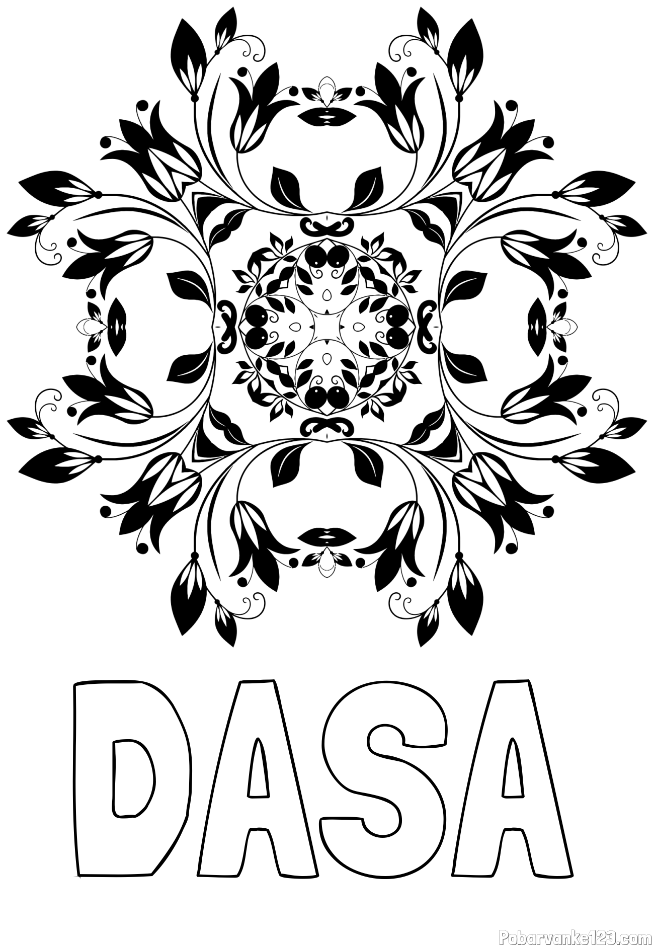 Pobarvanka imena DAŠA in pobarvnaka mandale (rože)