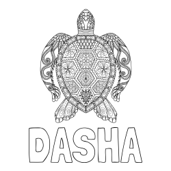 Online izdelana pobarvanka - Pobarvanka imena DASHA in pobarvanka želve - mandale
