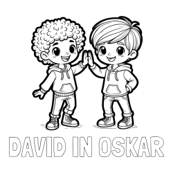 Online izdelana pobarvanka - Pobarvanka imena DAVID IN OSKAR in pobarvanka dveh nasmejanih prijateljev