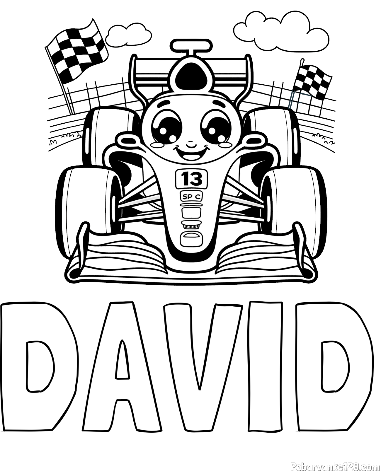 Pobarvanka imena DAVID in otroška pobarvanka FORMULA 1