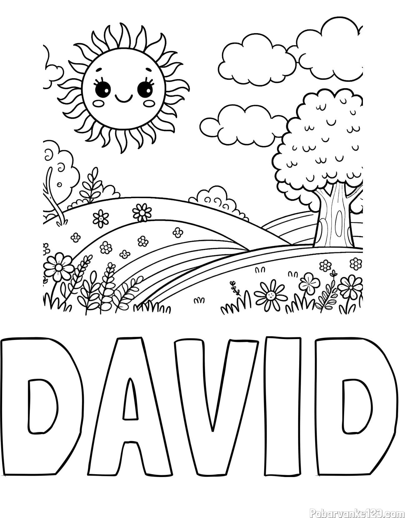 Pobarvanka imena DAVID in otroška pobarvanka narave