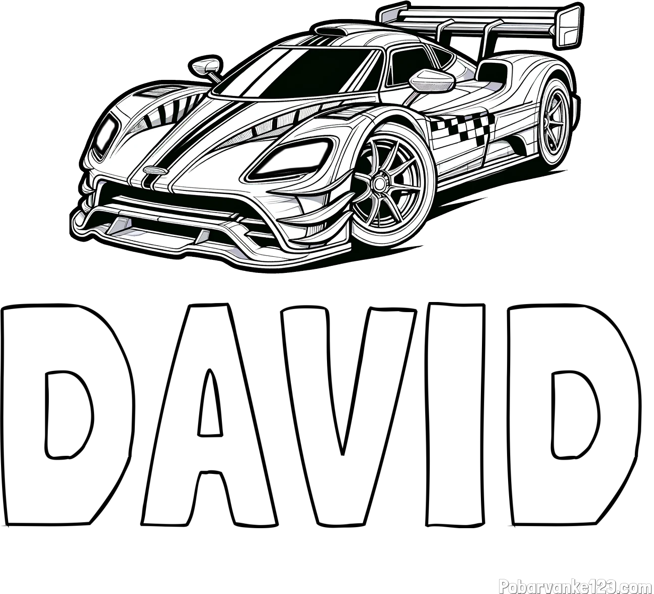 Pobarvanka imena DAVID in pobarvanka modernega športnega avtomobila