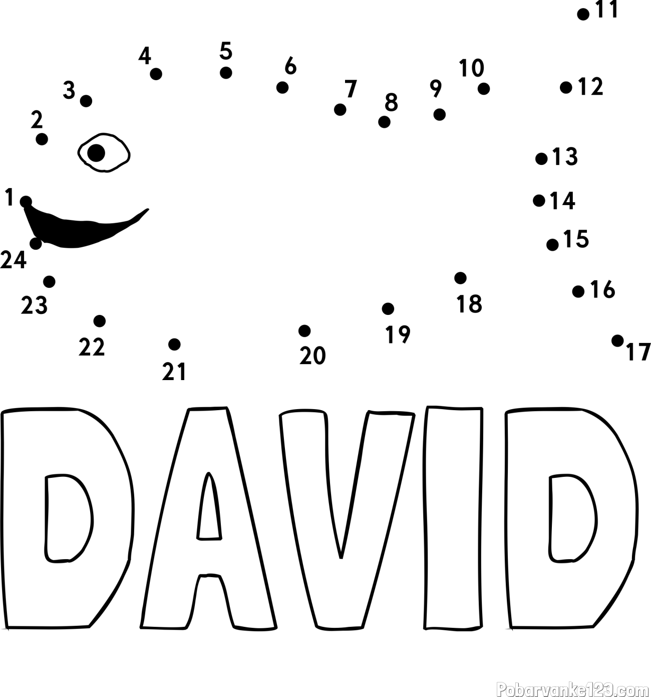 Pobarvanka imena DAVID in pobarvanka ribe - poveži številke