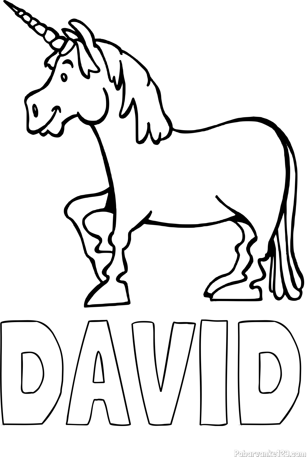Pobarvanka imena DAVID in pobarvanka veselega samoroga