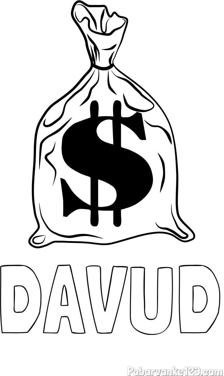 Pobarvanka imena DAVUD in pobarvanka žaklja z denarjem
