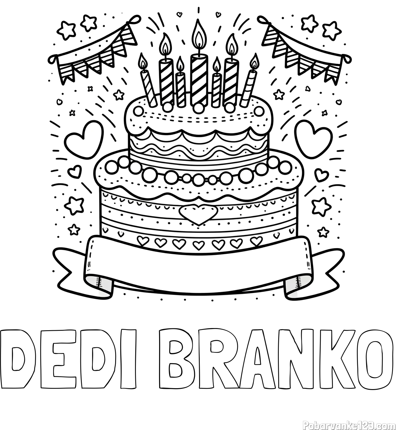 Pobarvanka imena DEDI BRANKO in pobarvanka velike torte za rojstni dan