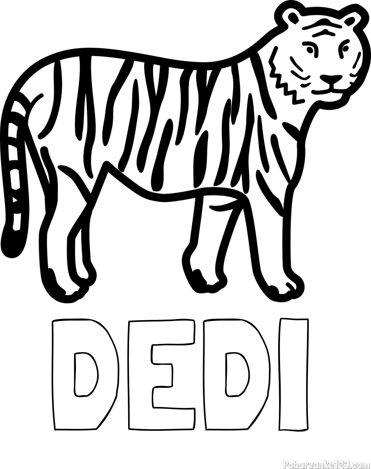Pobarvanka imena DEDI in otroška pobarvanka tigra