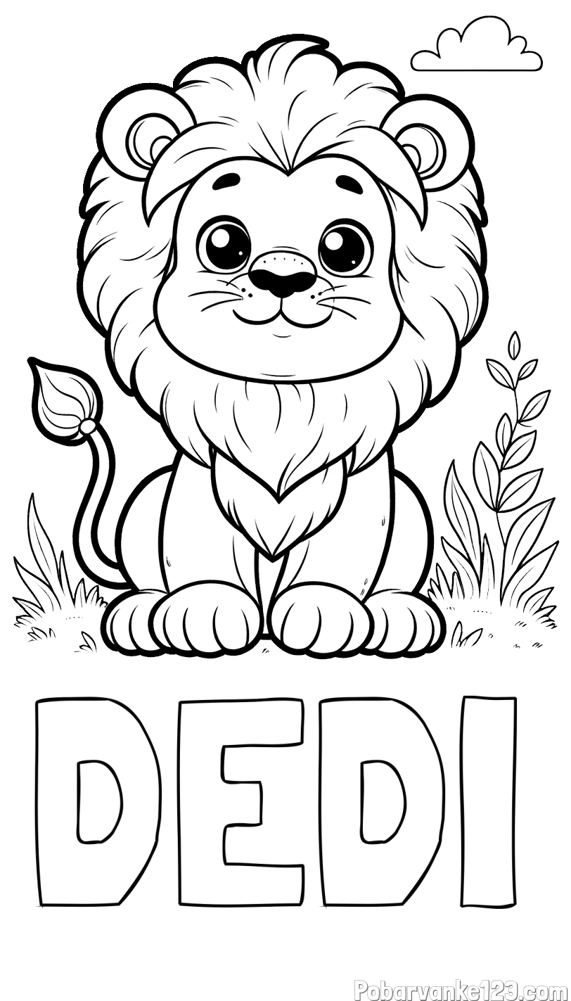 Pobarvanka imena DEDI in pobarvanka ljubkega leva