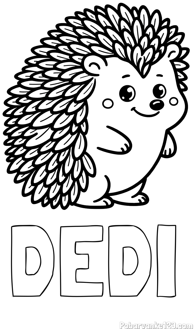Pobarvanka imena DEDI in pobarvanka prisrčnega ježka