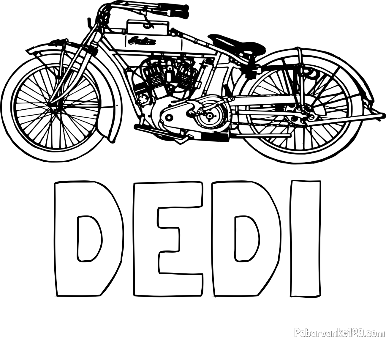 Pobarvanka imena DEDI in pobarvanka starega motorja