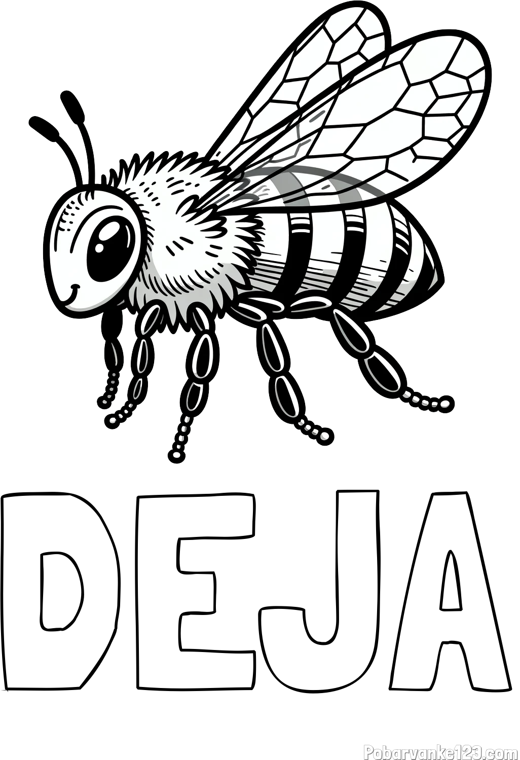 Pobarvanka imena DEJA in otroška pobarvanka čebele (realistična)