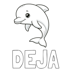 Online izdelana pobarvanka - Pobarvanka imena DEJA in otroška pobarvanka ljubkega delfina