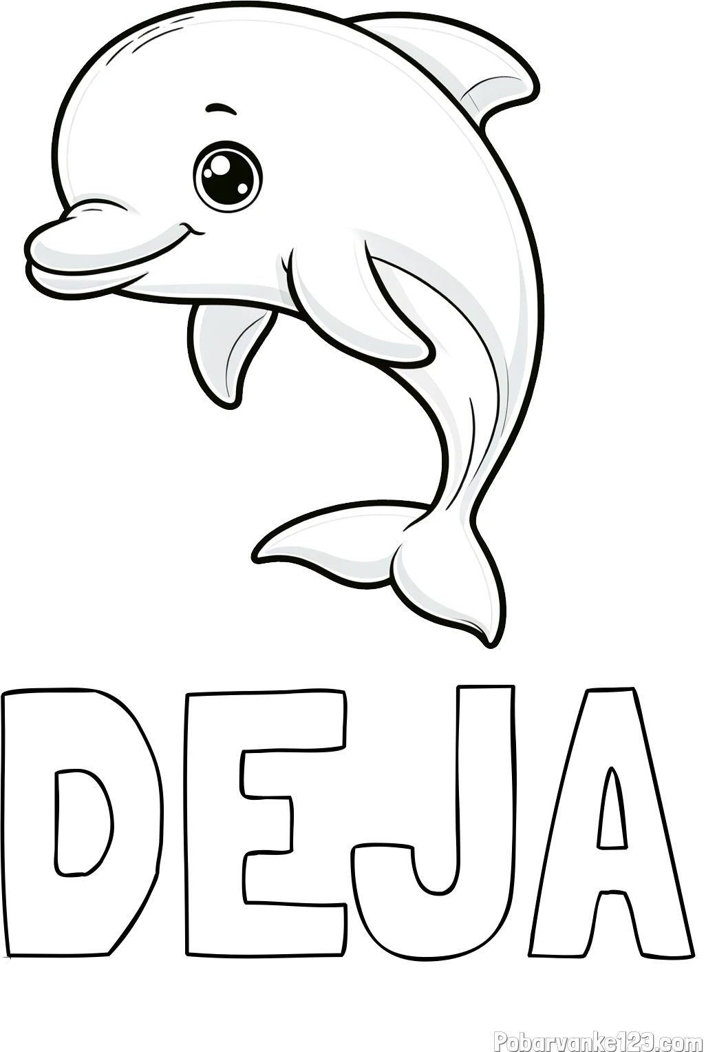 Pobarvanka imena DEJA in otroška pobarvanka ljubkega delfina