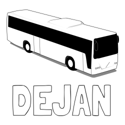 Online izdelana pobarvanka - Pobarvanka imena DEJAN in pobarvanka velikega avtobusa