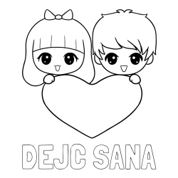 Online izdelana pobarvanka - Pobarvanka imena DEJČ SANA in pobarvanka fantka in deklice, ki objemata srček
