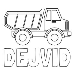Online izdelana pobarvanka - Pobarvanka imena DEJVID in otroška pobarvanka tovornjaka za prevoz smeti in drugega tovora